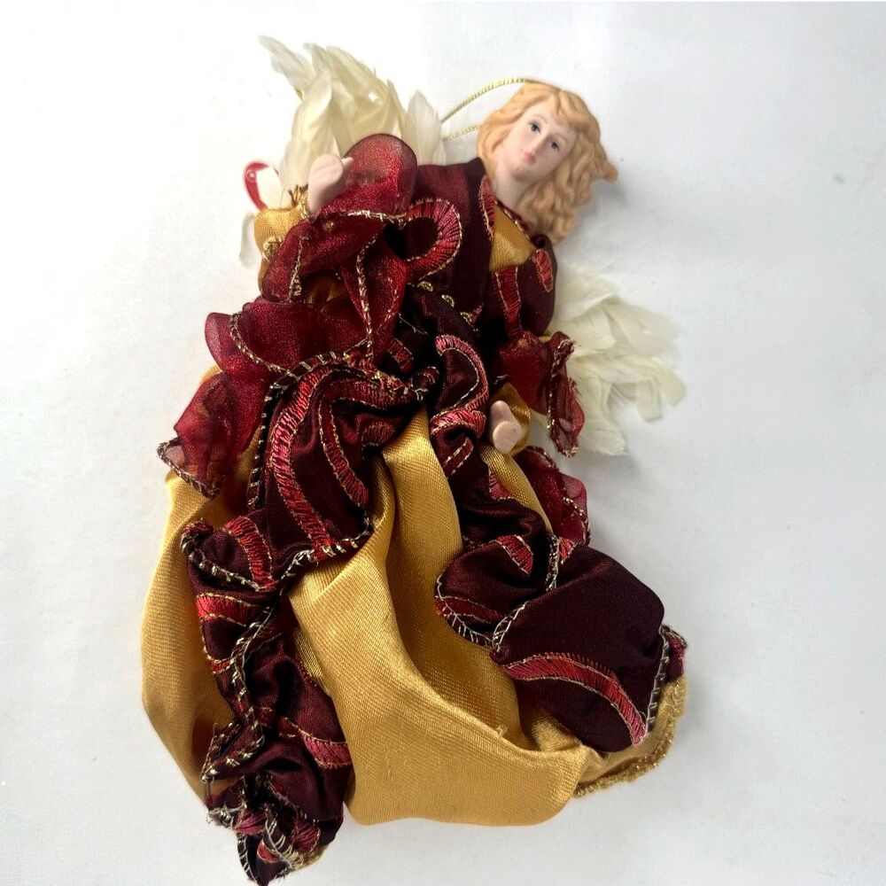 North Pole Trading Co 2009 Angel Ornament Red Gold Satin Velvet